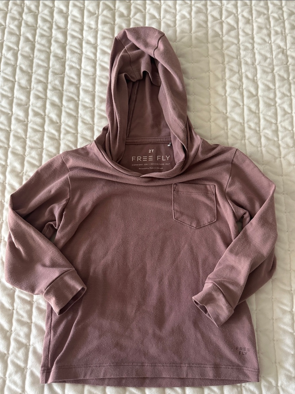 Free Fly Apparel Kids Long Sleeve Hooded Tee in Dusty Mauve